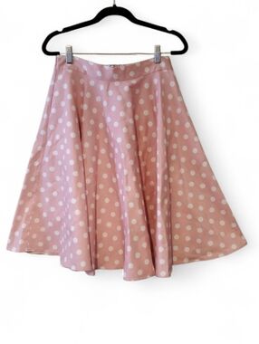 Maggie Tang Retro Pink White Polka Dot 50s Cotton Circle Skirt Size L